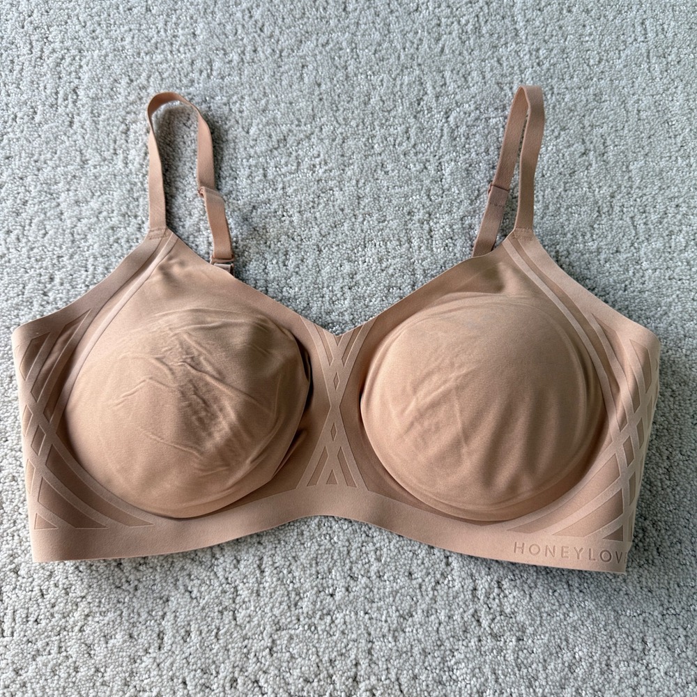 Honeylove Crossover Bra Women XL Tan Nude Wire-Free LWBR0201 Bonded Support